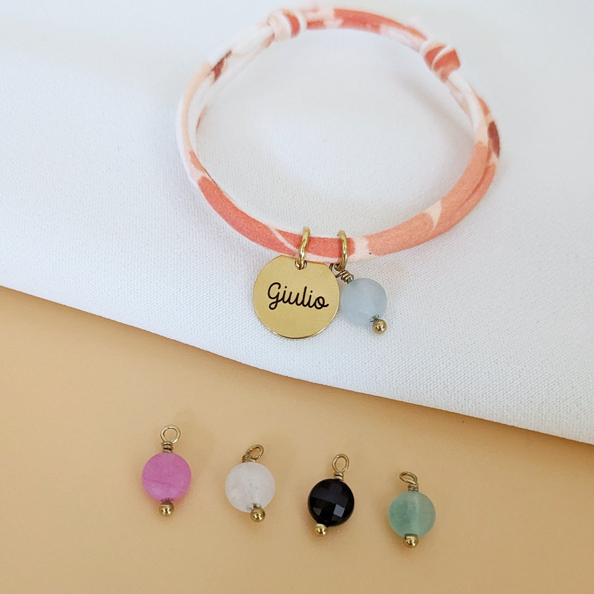 Bracelet en Liberty avec pierre naturelle - Bliche