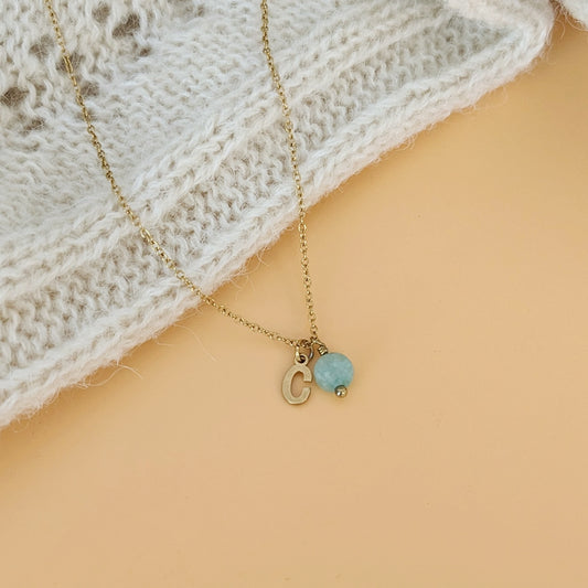 Collier avec lettre et pierre - Bliche