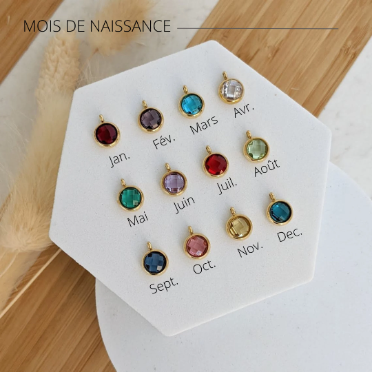 Bracelet jonc avec médailles à graver et pierre de naissance