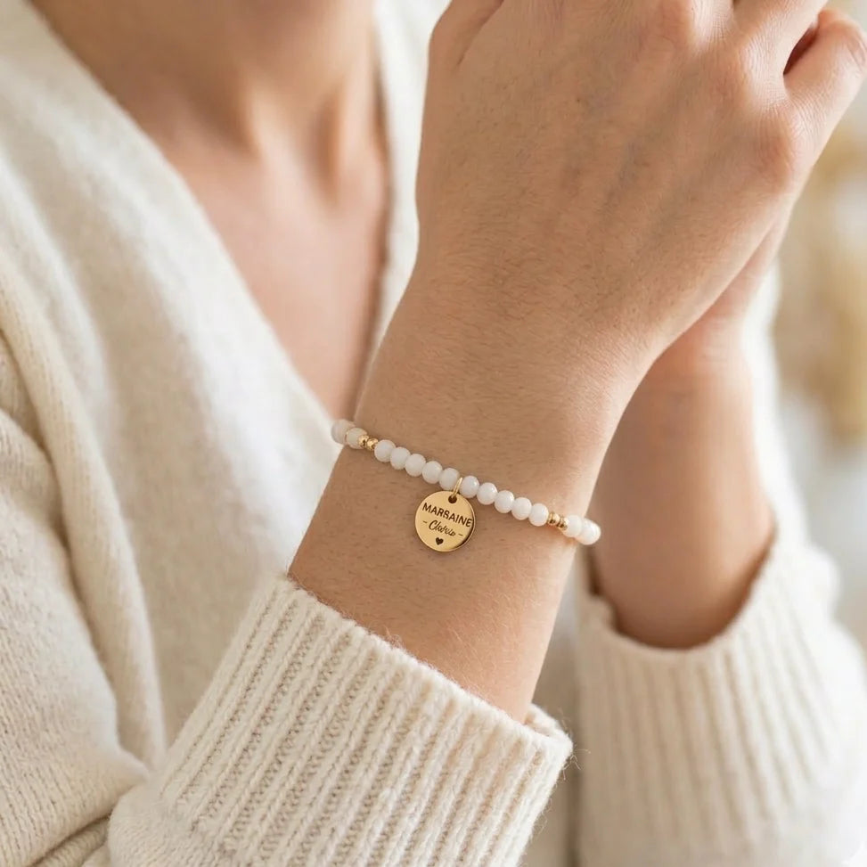 bracelet perle personnalisé avec gravure prénom acier inoxydable