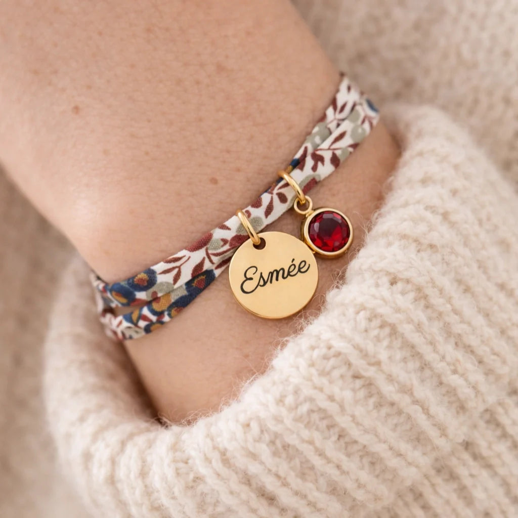 bracelet pierre de naissance personnalisé avec gravure prénom