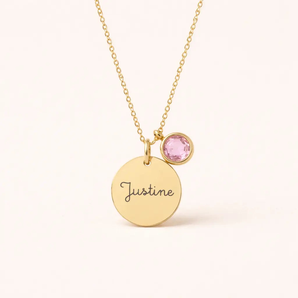 collier pierre de naissance enfant personnalisé avec prénom et pierre colorée