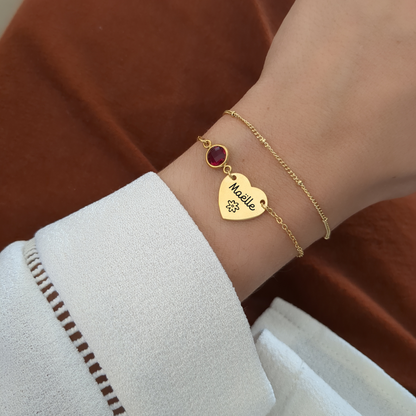 Bracelet cœur avec pierre de naissance