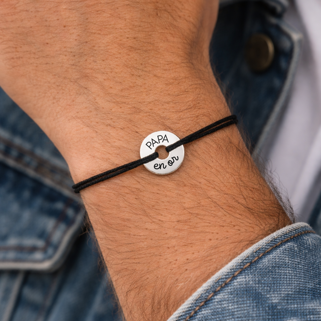 bracelet pour homme en cordon avec médaille anneau