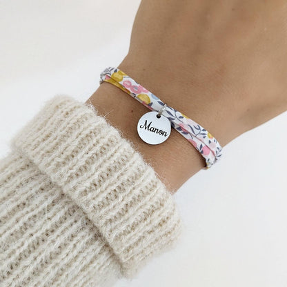 Bracelet personnalisé en Liberty avec médaille argent - Bliche