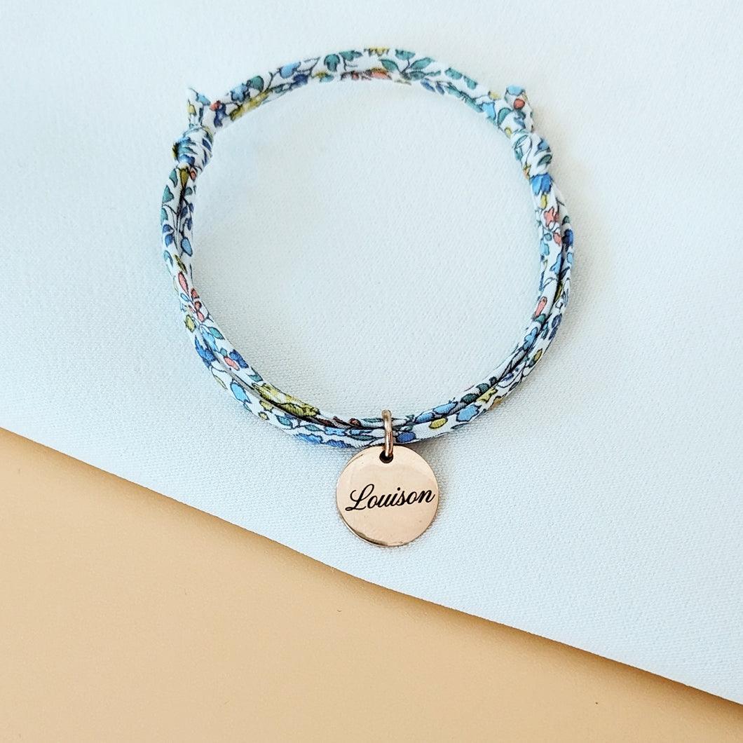 Bracelet en Liberty avec médaille or rose - Bliche