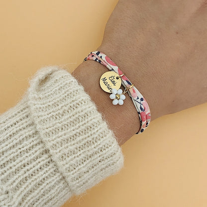 Bracelet en Liberty avec fleur perlée