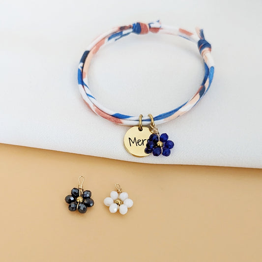 Bracelet en Liberty avec fleur perlée - Bliche