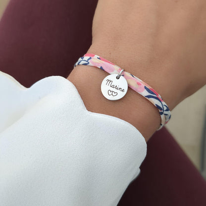 Bracelet personnalisé en Liberty avec médaille argent - Bliche