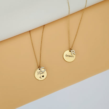 Collier à graver avec lettre zircon