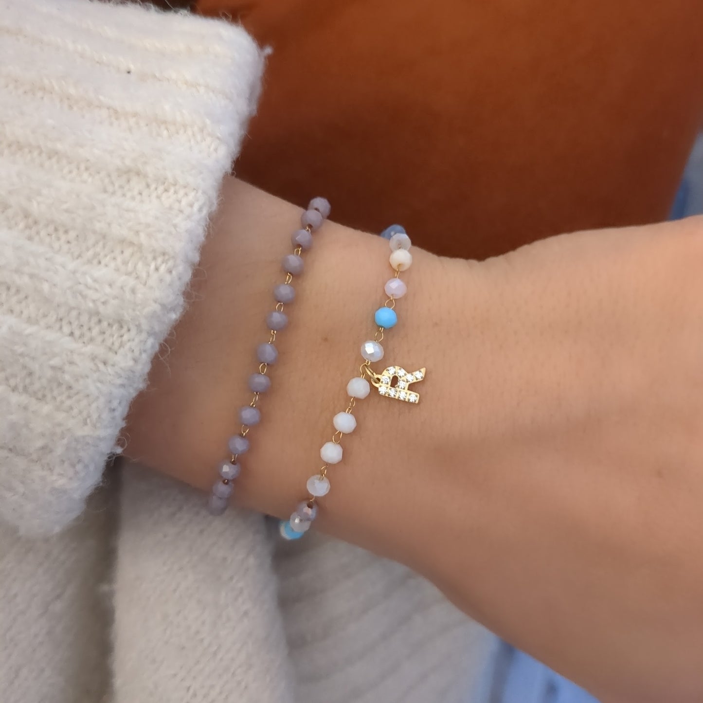 Bracelet perles avec lettres zircon