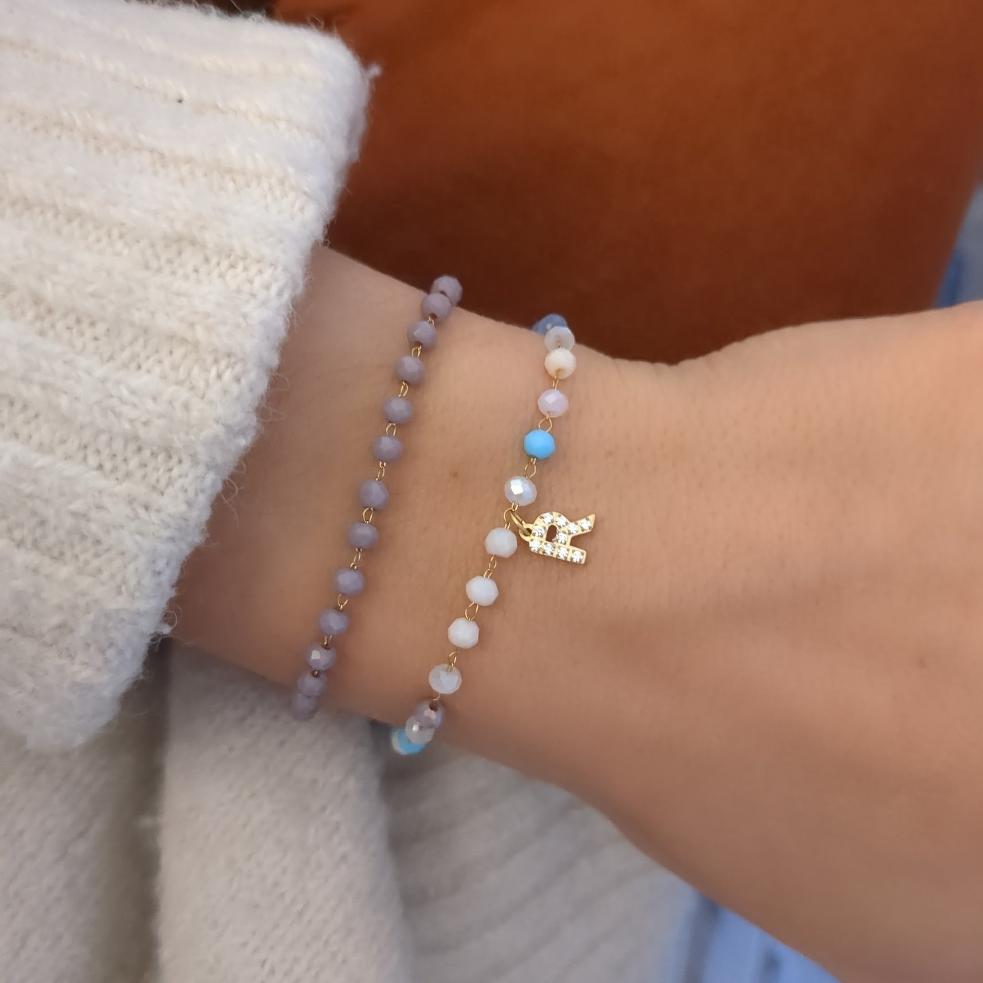 Bracelet perles avec lettres zircon - Bliche