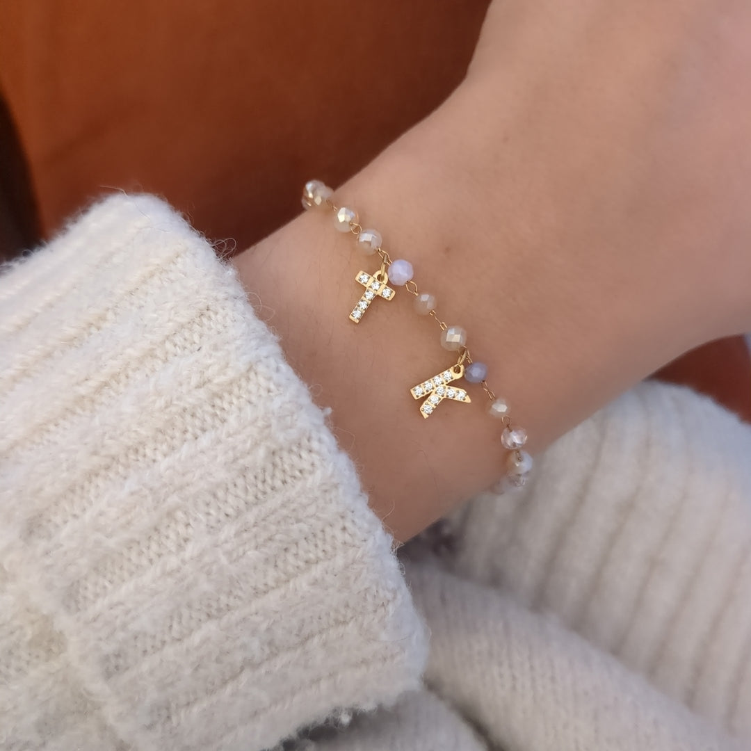 Bracelet perles avec lettres zircon - Bliche