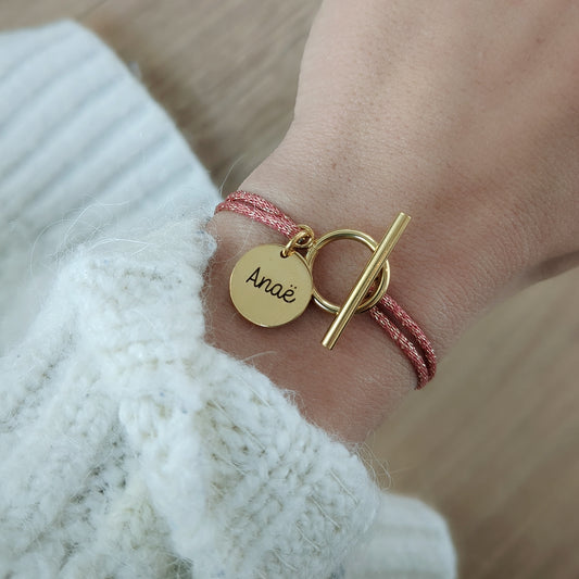 Bracelet personnalisé cordon brillant avec grand fermoir