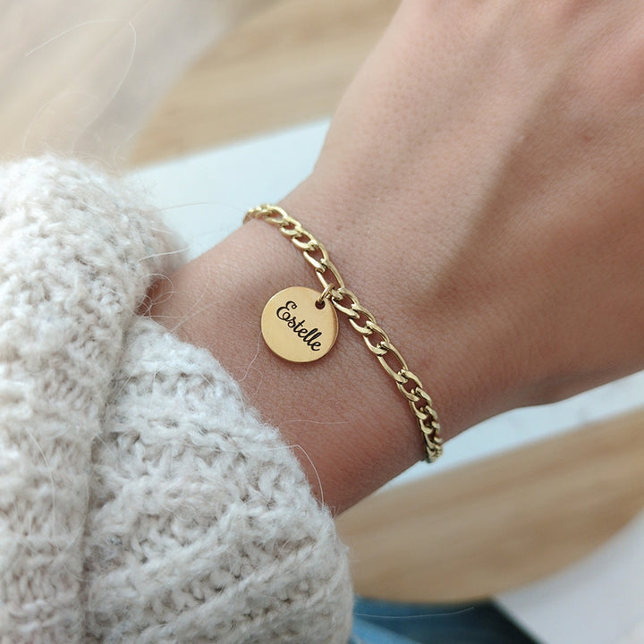 Bracelet personnalisé gourmette avec médailles à graver