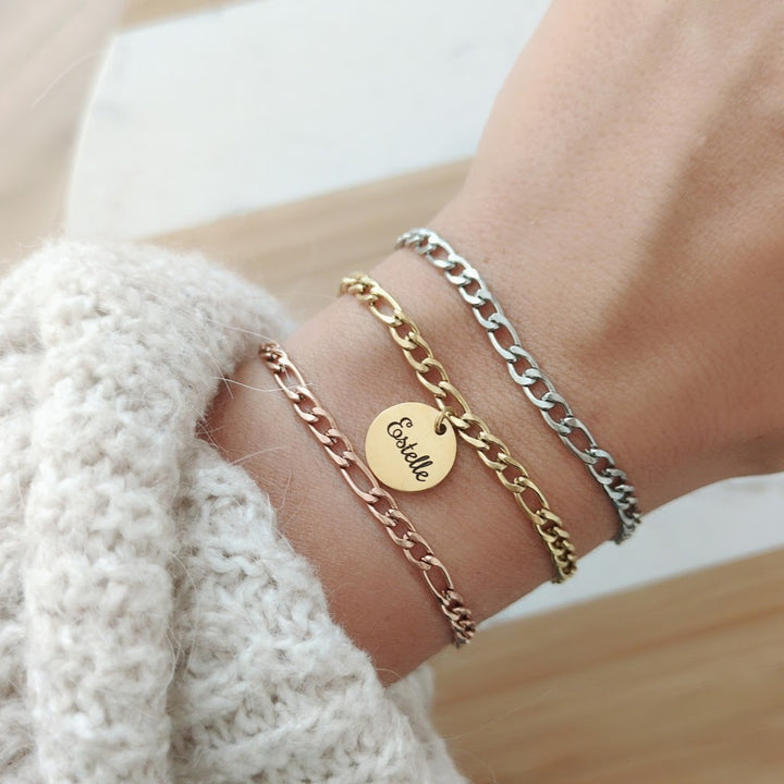 Bracelet personnalisé gourmette avec médailles à graver