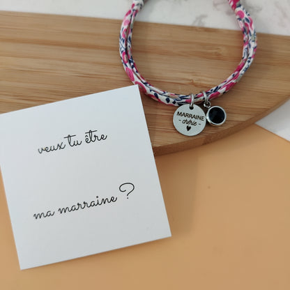 Bracelet liberty personnalisé avec carte Marraine - Cadeau marraine