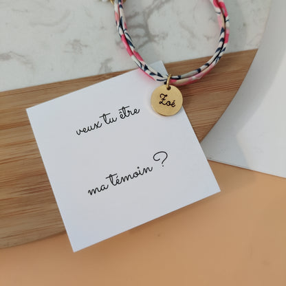 Bracelet personnalisé liberty avec carte Témoin - Cadeau mariage