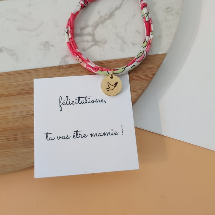 Bracelet personnalisé liberty avec carte Future Mamie - Bijoux acier inoxydable