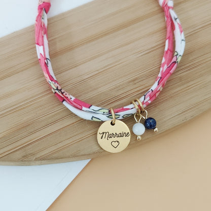 Bracelet personnalisé en Liberty avec pierre de naissance en pierre fine