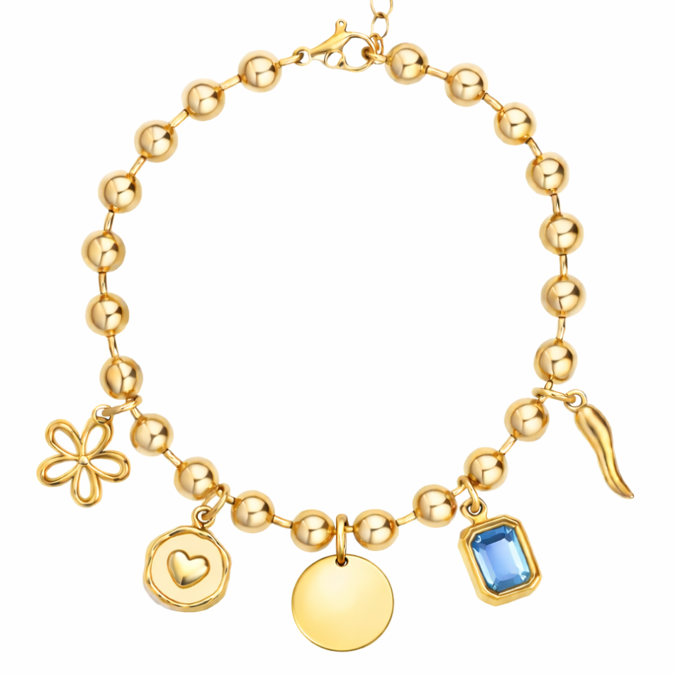 Bracelet à graver chaîne boule à personnaliser avec charms