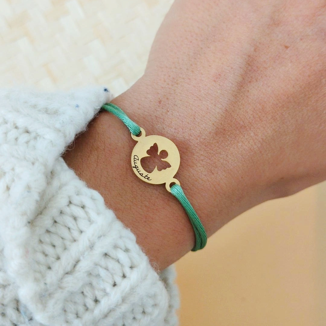 Bracelet personnalisé cordon avec médaille ange - Cadeau personnalisé
