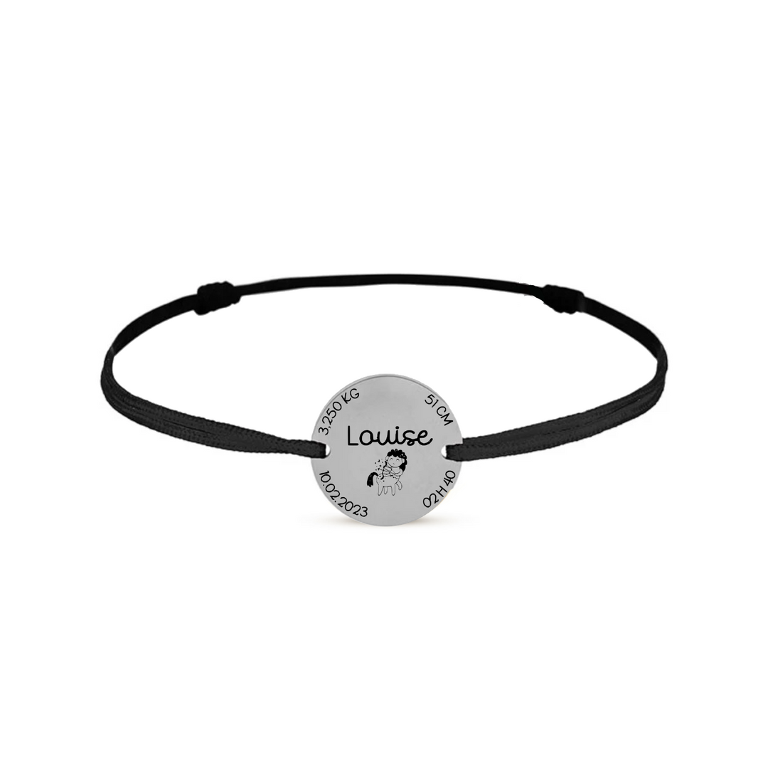 Bracelet cordon avec informations de naissance