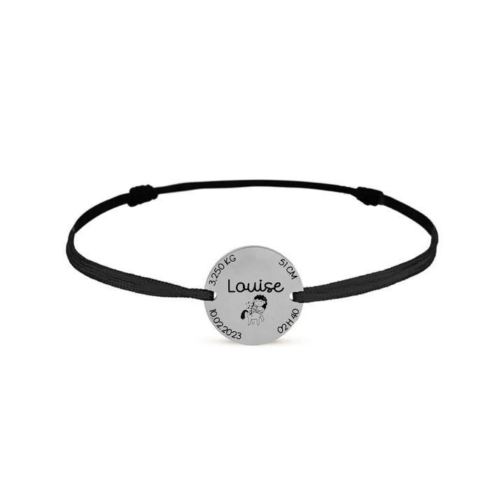 Bracelet cordon avec informations de naissance