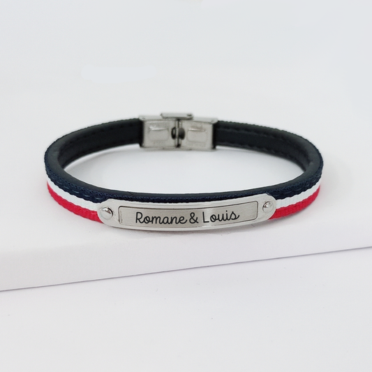 Bracelet homme personnalisé en cuir avec médaille à graver