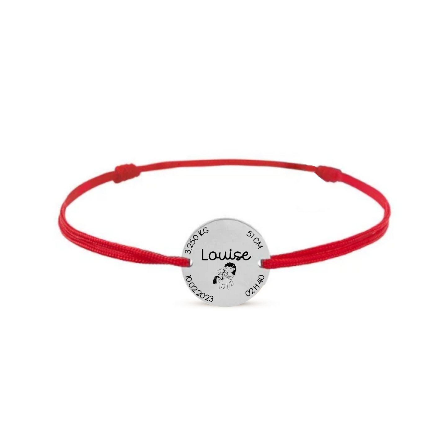 Bracelet personnalisé cordon avec médaille naissance personnalisable