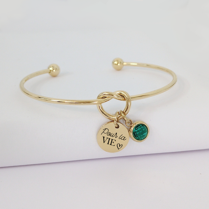 Bracelet jonc personnalisé jonc pour evjf avec médailles à graver et pierre de