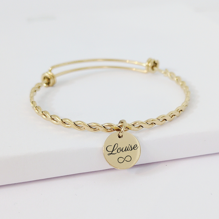 Bracelet jonc avec effet tressé et médaille à personnaliser