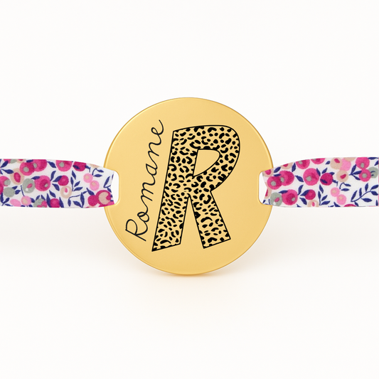 Bracelet personnalisé en cordon liberty avec lettre léopard