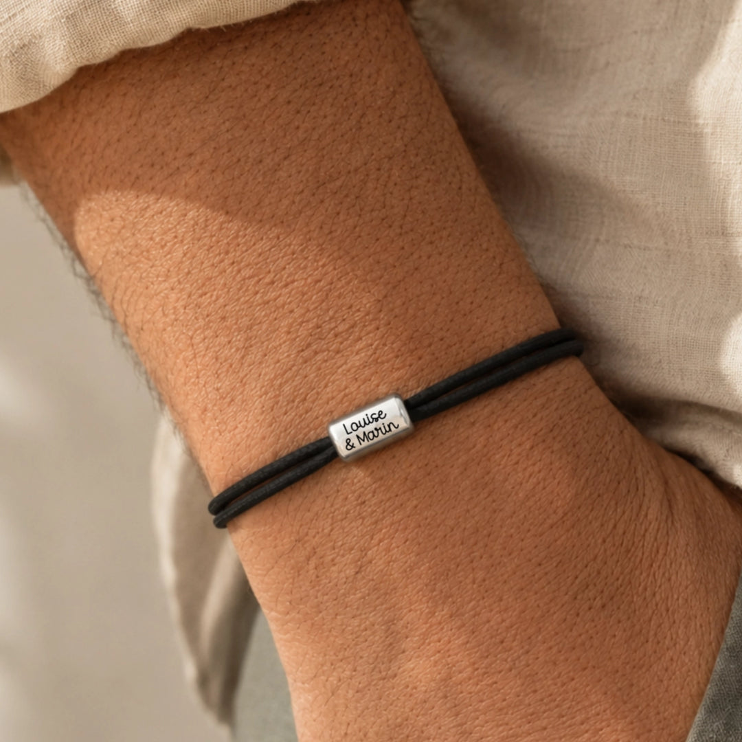 Bracelet avec médaille argent à graver pour homme avec prénoms enfants