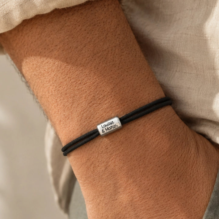 Bracelet avec médaille argent à graver pour homme avec prénoms enfants