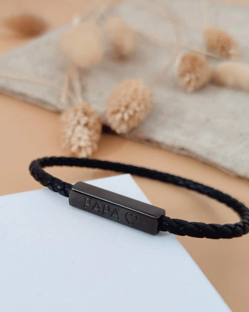 Bracelet papa cuir homme – Bijou gravé prêt à offrir