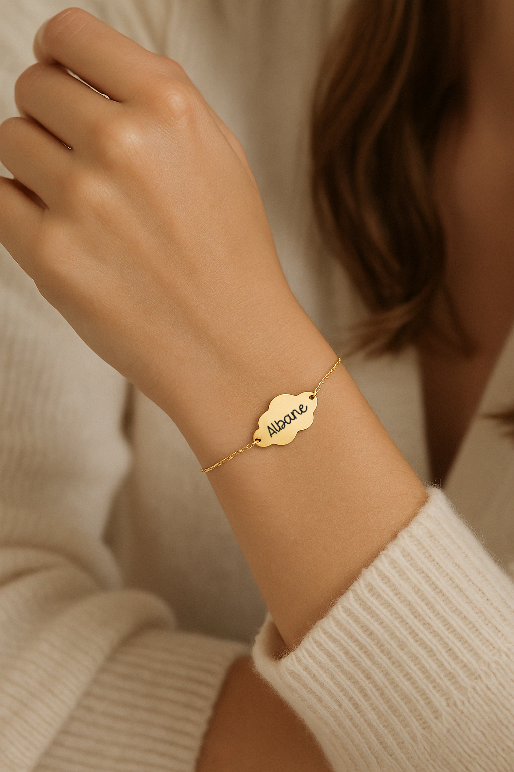 Bracelet personnalisé avec médaille nuage à graver