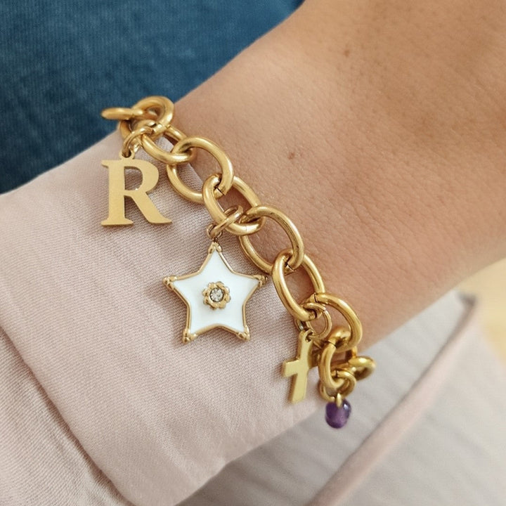 Bracelet grosse maille porte avec charms