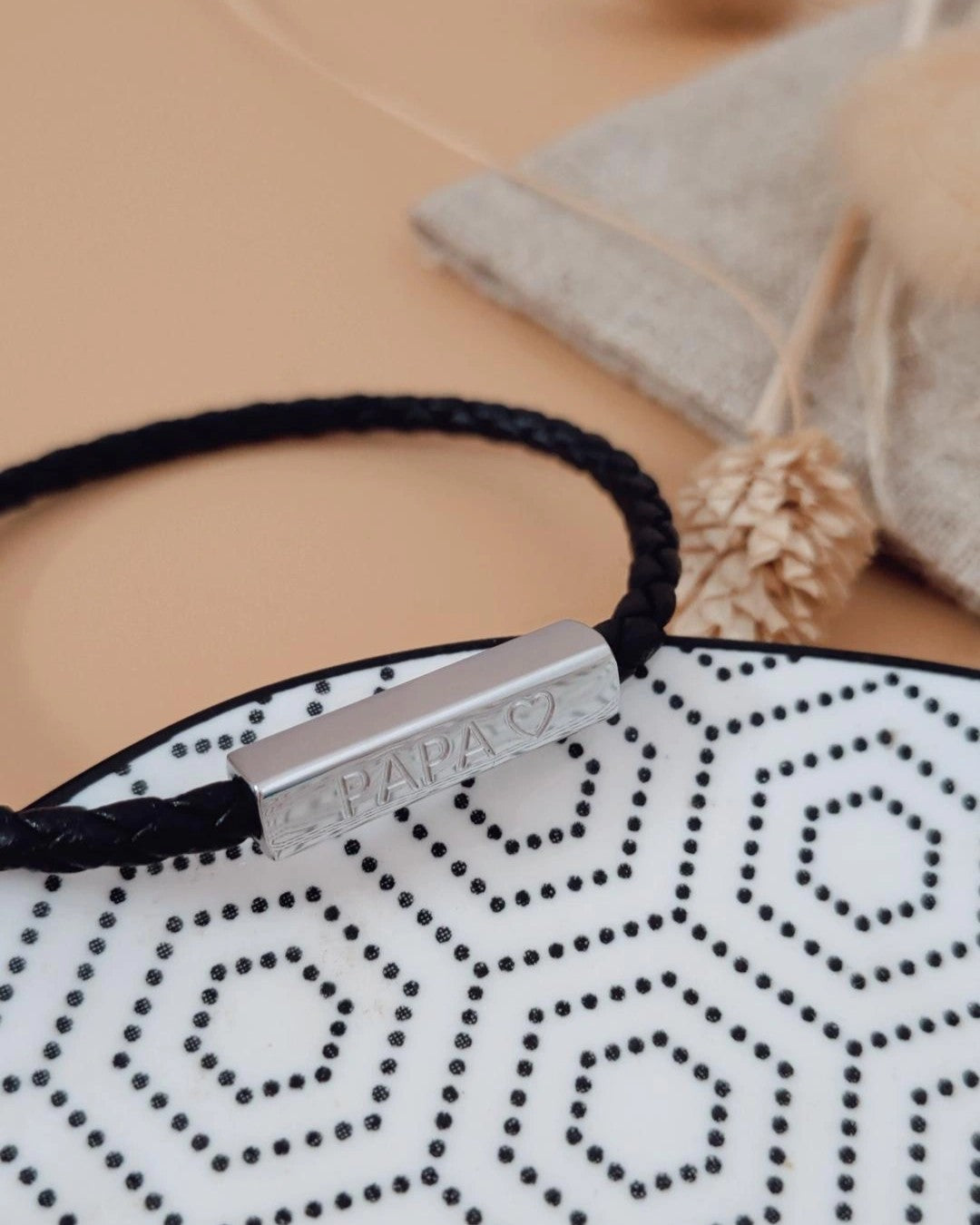 Bracelet papa en cuir pour homme avec médaille gravée Papa en acier inoxydable