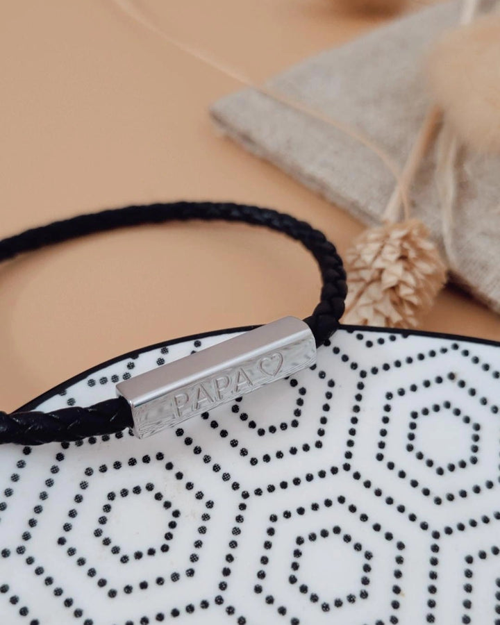 Bracelet papa en cuir pour homme avec médaille gravée Papa en acier inoxydable