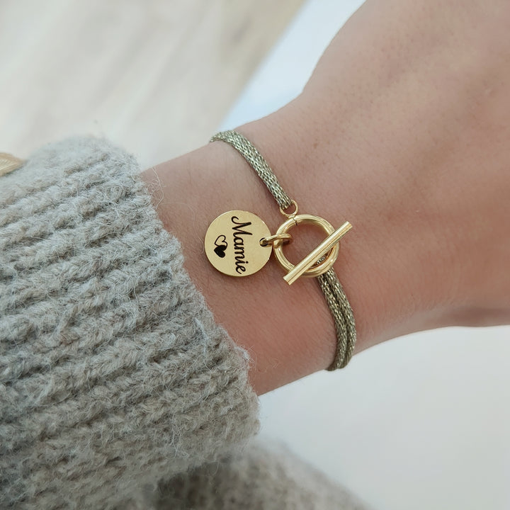 Bracelet breloque charms en acier inoxydable avec cordon brillant personnalisé et fermoir élégant idéal cadeau naissance personnalisé
