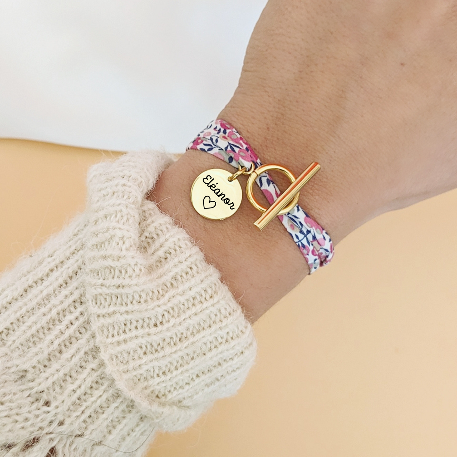 Bracelet Liberty personnalisé avec grand fermoir en acier inoxydable – Idéal cadeau naissance personnalisé ou cadeau bébé personnalisé