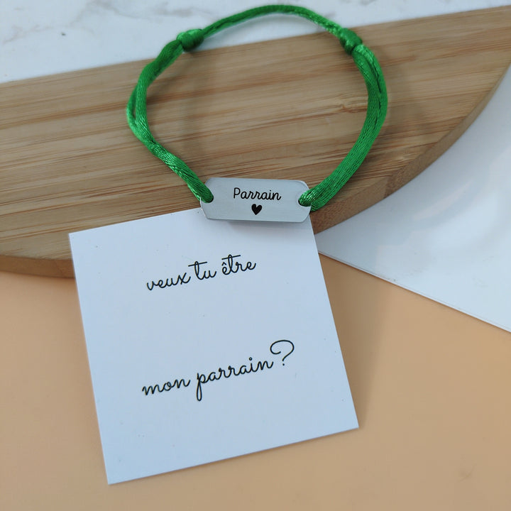 Bracelet homme personnalisé avec médaille gravée et carte demande parrain