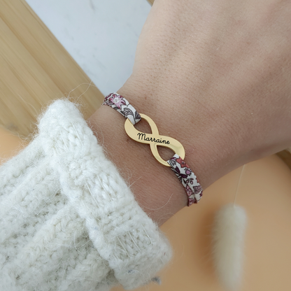 Bracelet personnalisé liberty avec signe infini - Cadeau naissance personnalisé