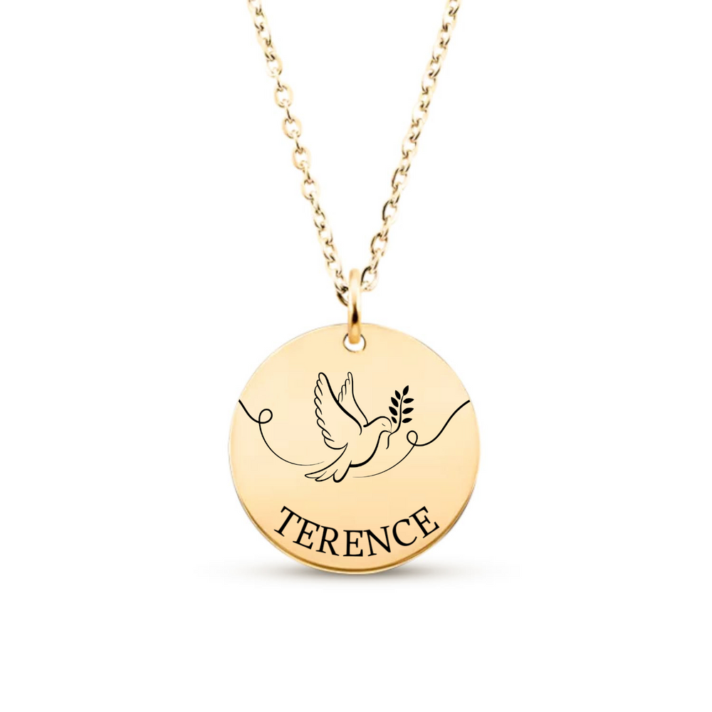 Collier femme personnalisé avec colombe gravée - bijoux acier inoxydable