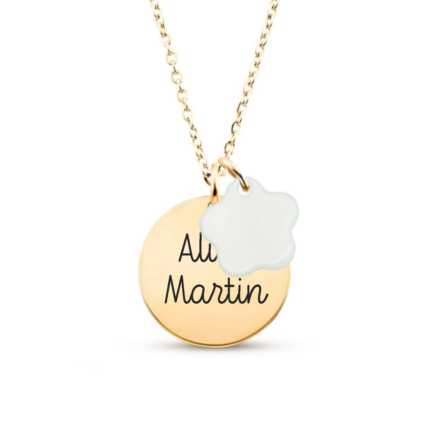 Collier personnalisable avec médaille et nacre fleur
