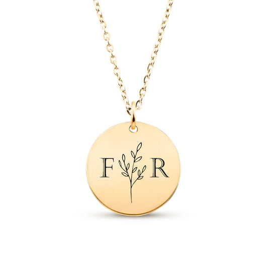 Collier avec initiales personnalisées et feuille