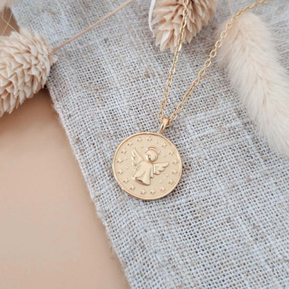 Collier personnalisé avec médaille ange à graver - Cadeau baptême ou naissance