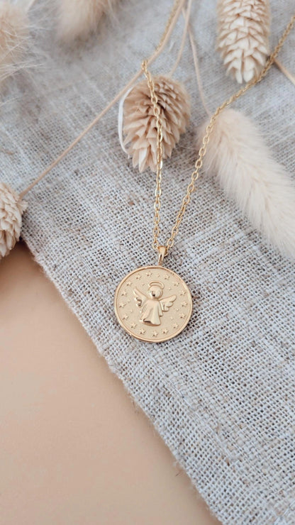 Collier personnalisé avec médaille ange à graver - Cadeau baptême ou naissance