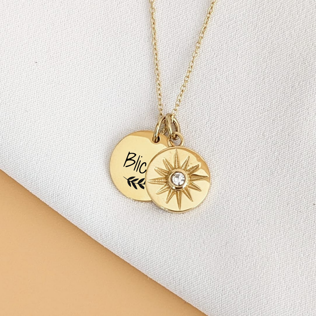 Collier à graver avec médaille zircon - Bliche
